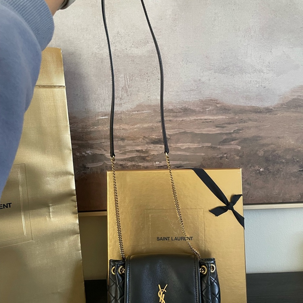 Saint Laurent Black Quilted Crossbody Bag with Gold Logo - Picture 10 of 14